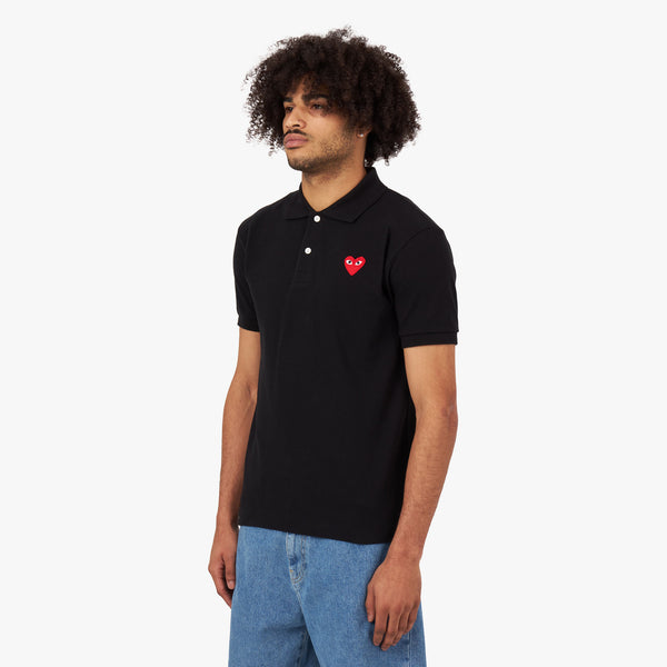 COMME des GARCONS PLAY Red Heart Polo Shirt Black Livestock