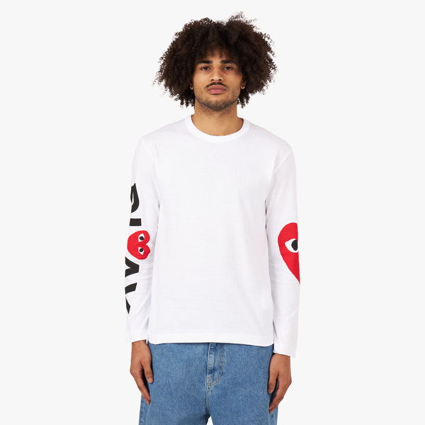 COMME des GAR ONS PLAY Logo Long Sleeve T shirt White Livestock