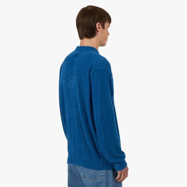 thisisneverthat Script Shaggy Knit Polo Shirt / Blue