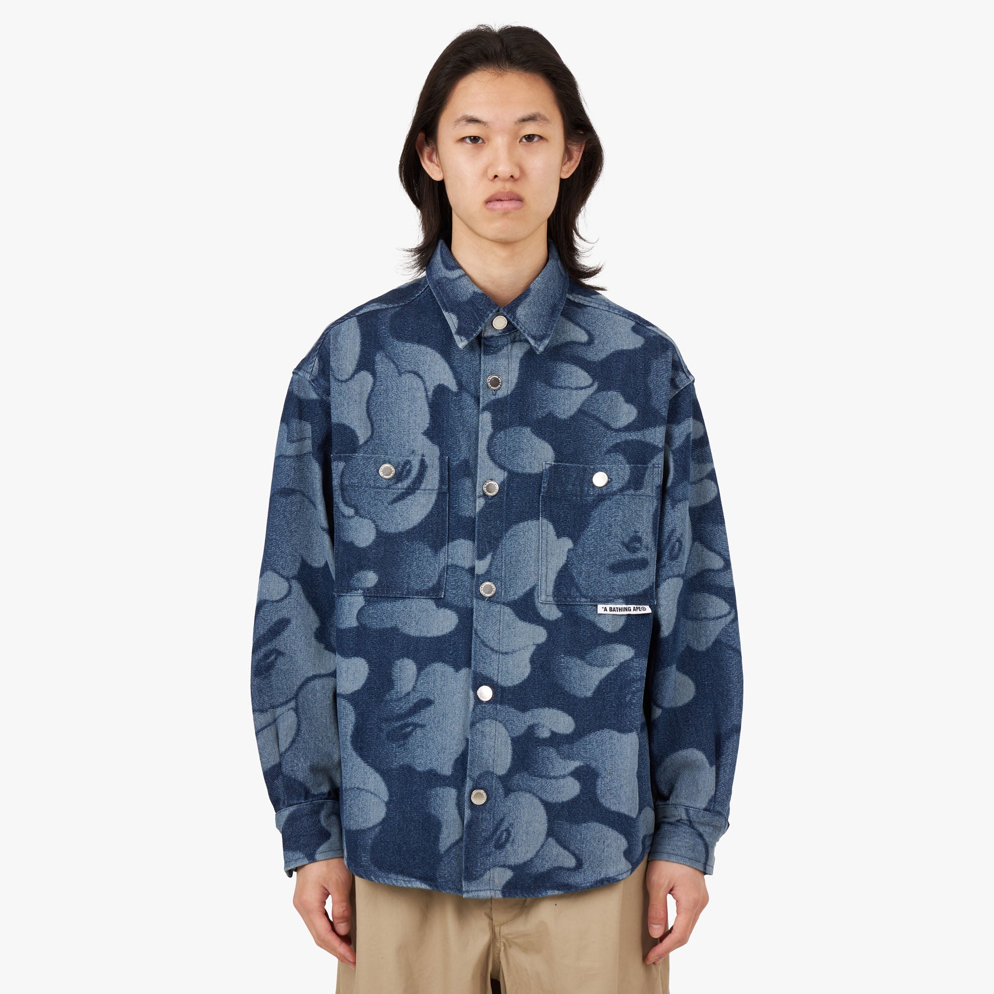 BAPE Solid Camo Laser Work Denim Shirt Indigo Livestock
