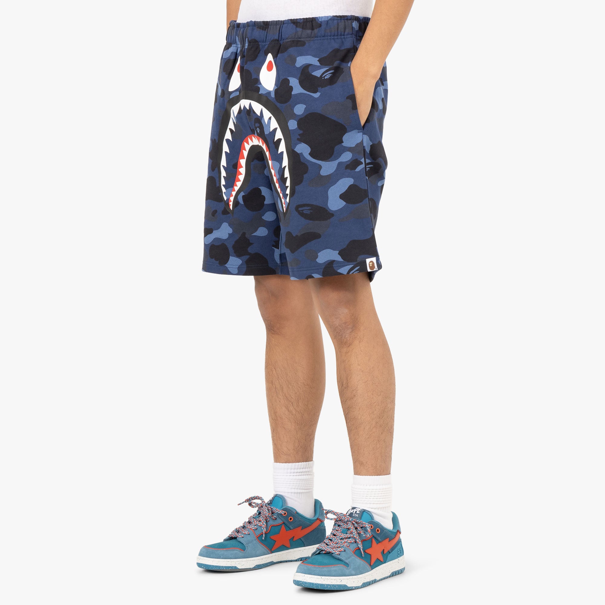 BAPE Color Camo Shark Sweat Shorts Navy Livestock
