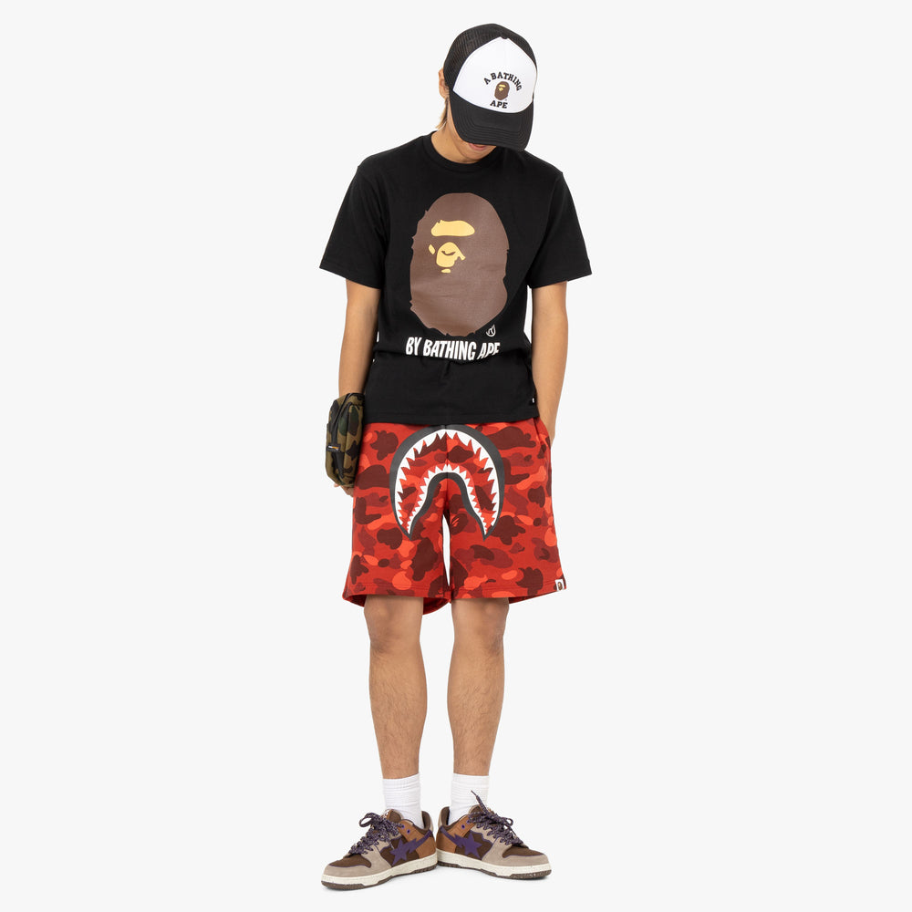 BAPE Color Camo Shark Sweat Shorts Red Livestock