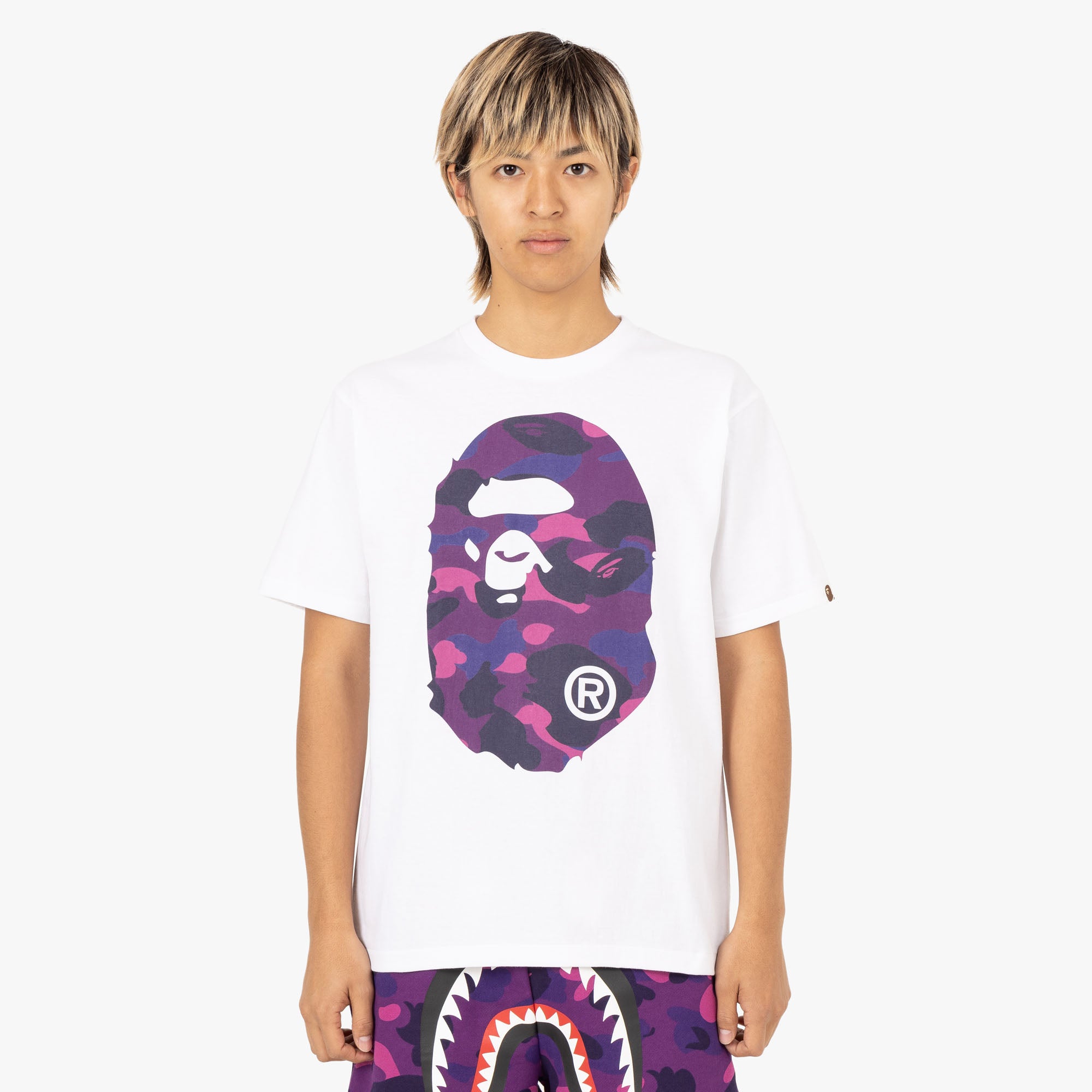 BAPE Color Camo Big Ape Head T shirt White Purple Livestock