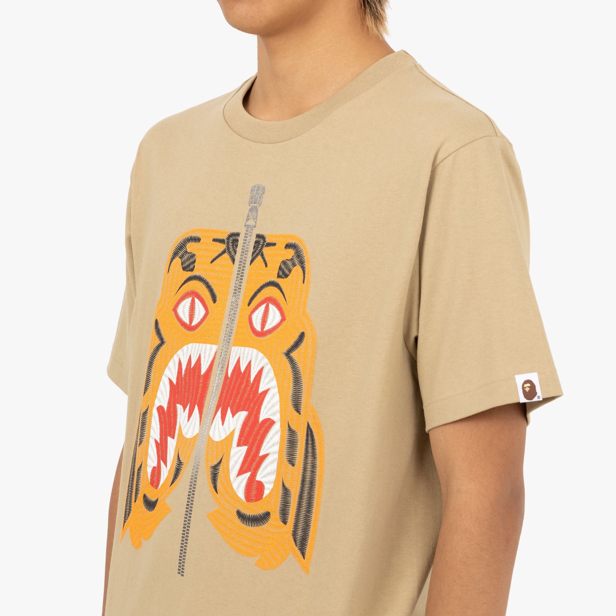 BAPE Embroidery Style Tiger T shirt Beige