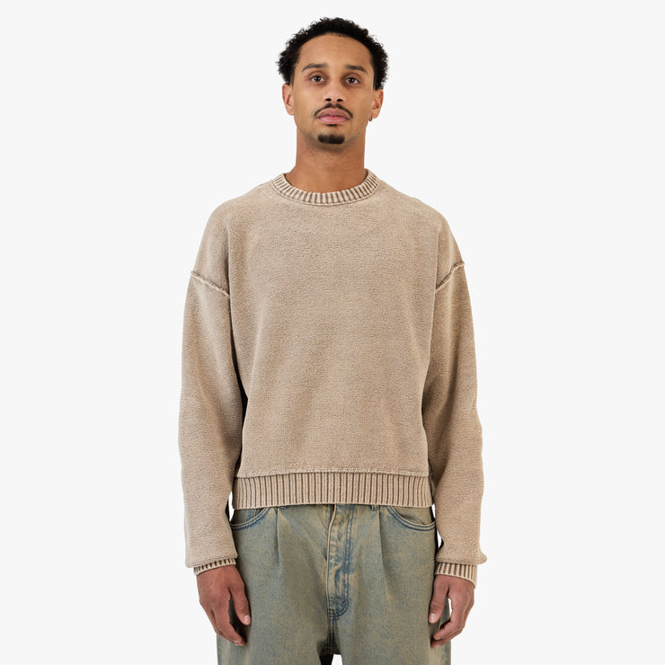 Beams 5 Gauge Garment Dye Cotton Crew Neck Taupe 1