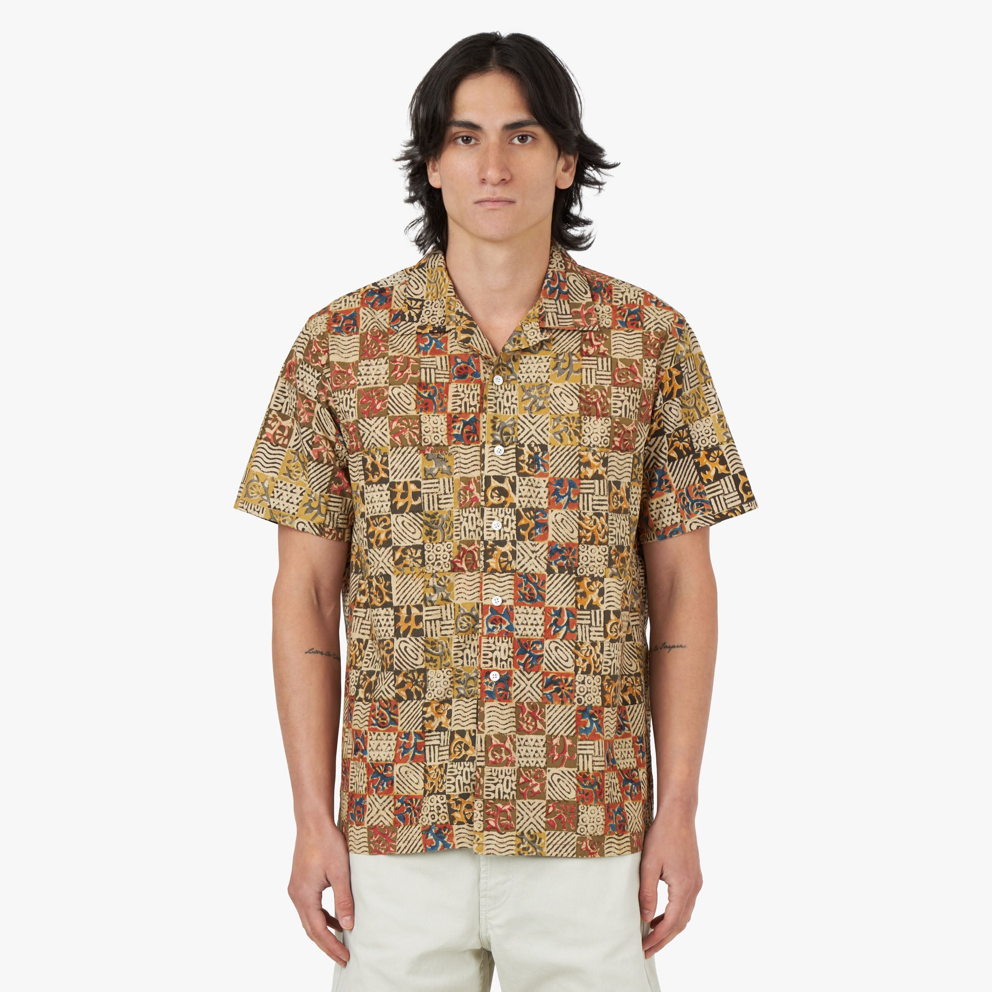 BEAMS PLUS Open Collar Short Sleeve Shirt Block Print / Paisley 1