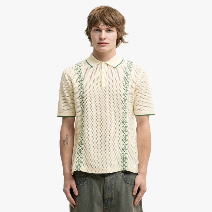 BEAMS PLUS Polo rayé en maille blanc cassé 1
