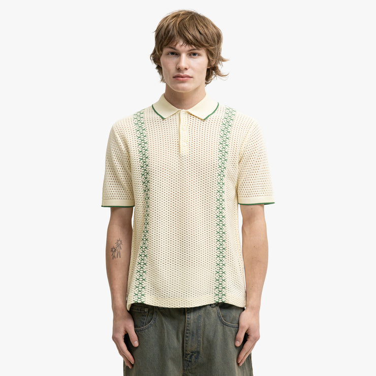 BEAMS PLUS Polo rayé en maille blanc cassé 1