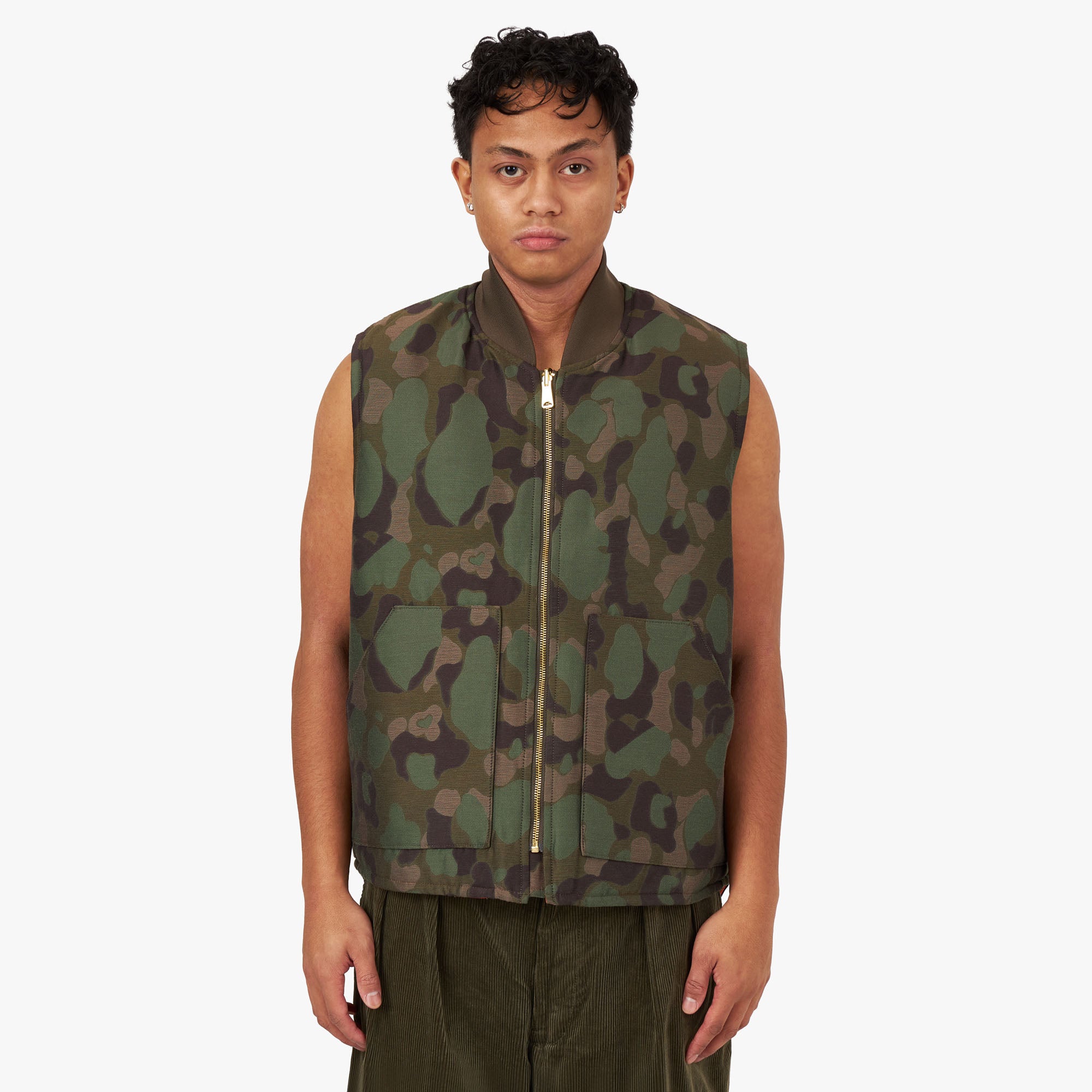 BEAMS PLUS Reversible WORK Puff Vest Camo Jacquard Camo Livestock