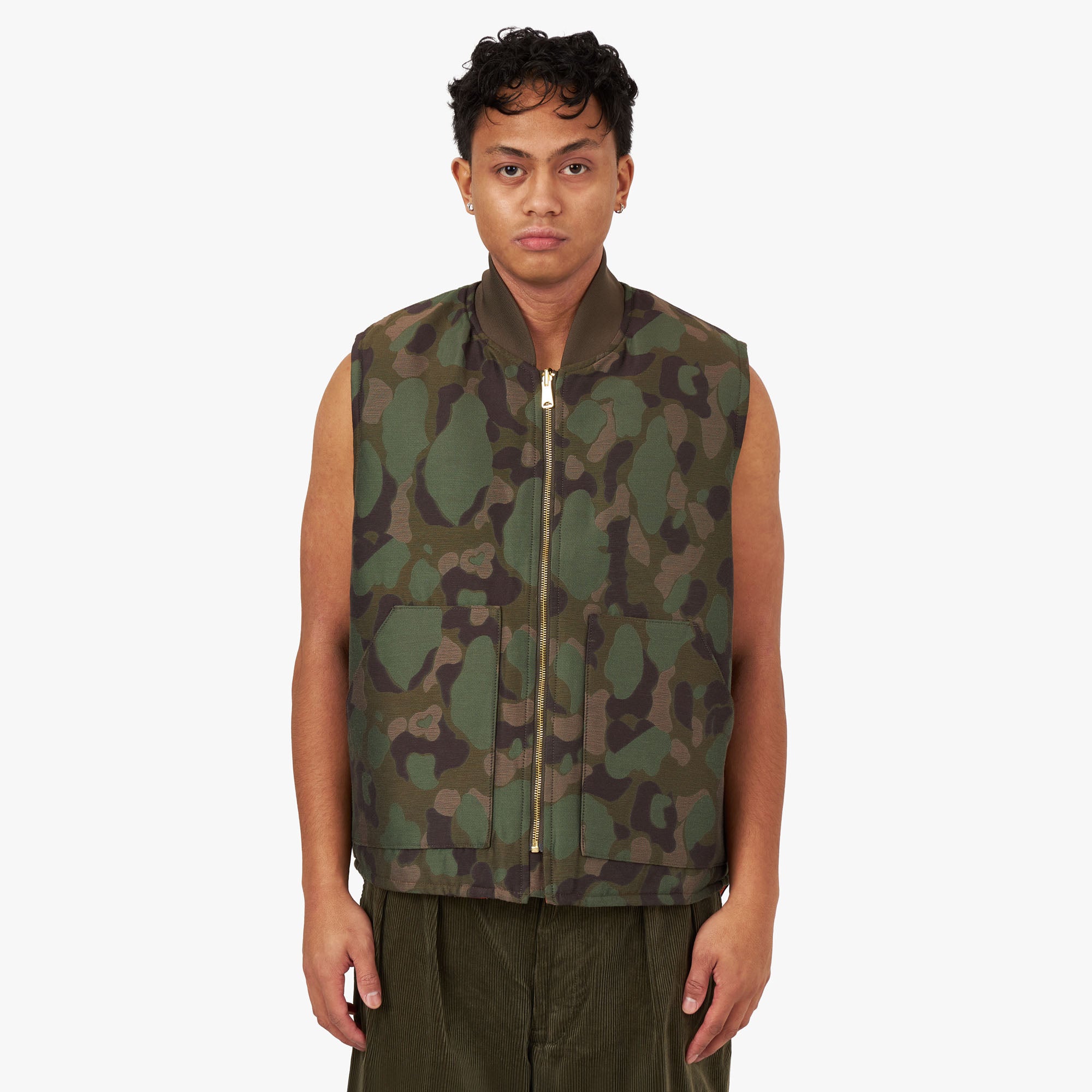 BEAMS PLUS Reversible WORK Puff Vest Camo Jacquard / Camo – Livestock