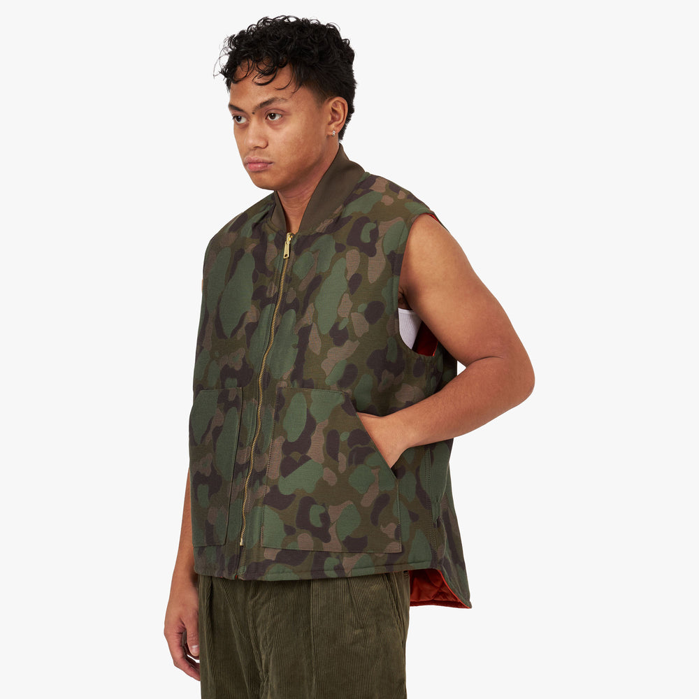 BEAMS PLUS Reversible WORK Puff Vest Camo Jacquard Camo Livestock