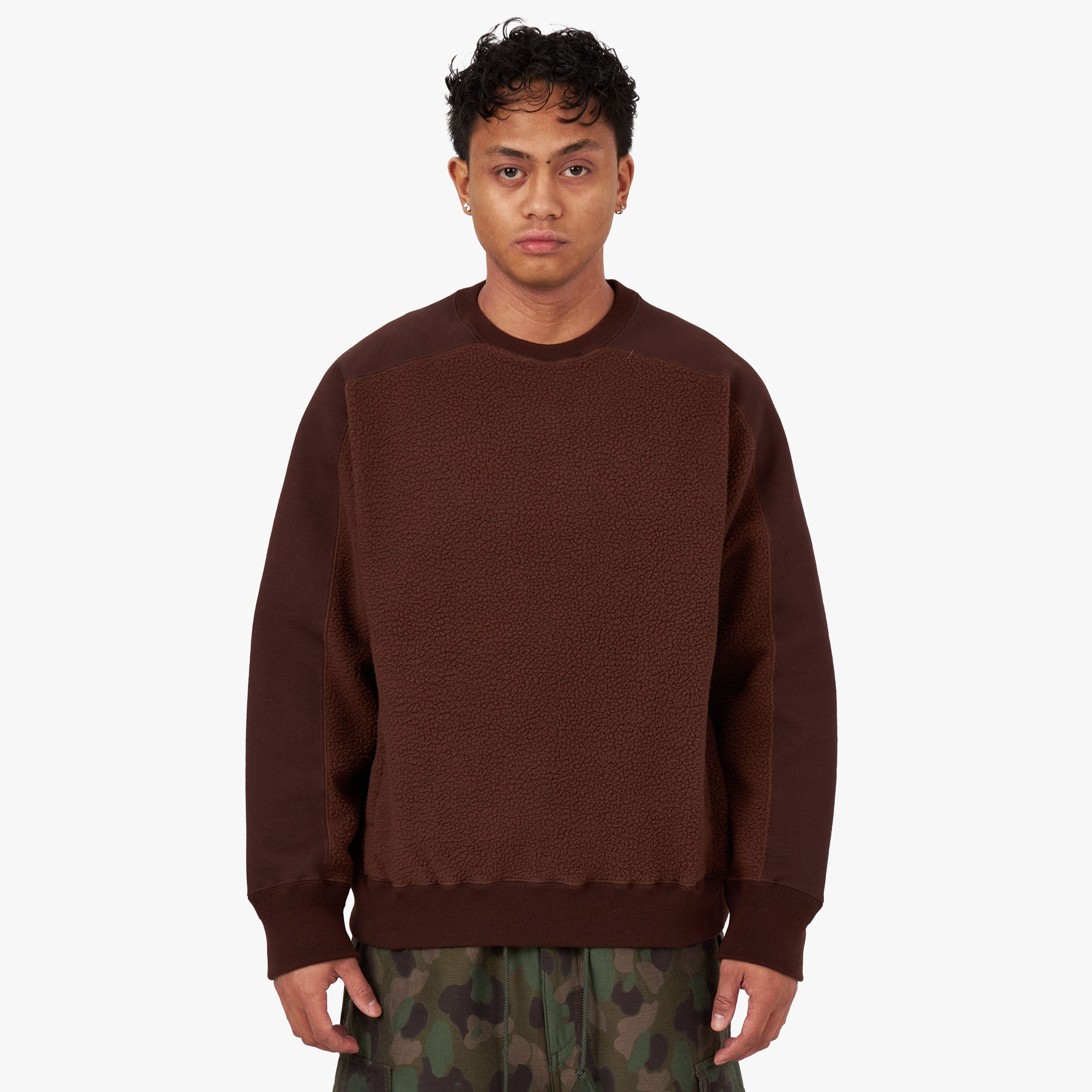 BEAMS PLUS MIL Fleece Crewneck Brown