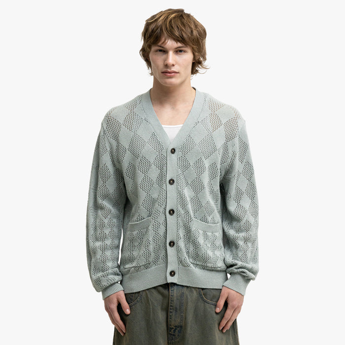 BEAMS PLUS Cardigan en maille diamant Sax 1