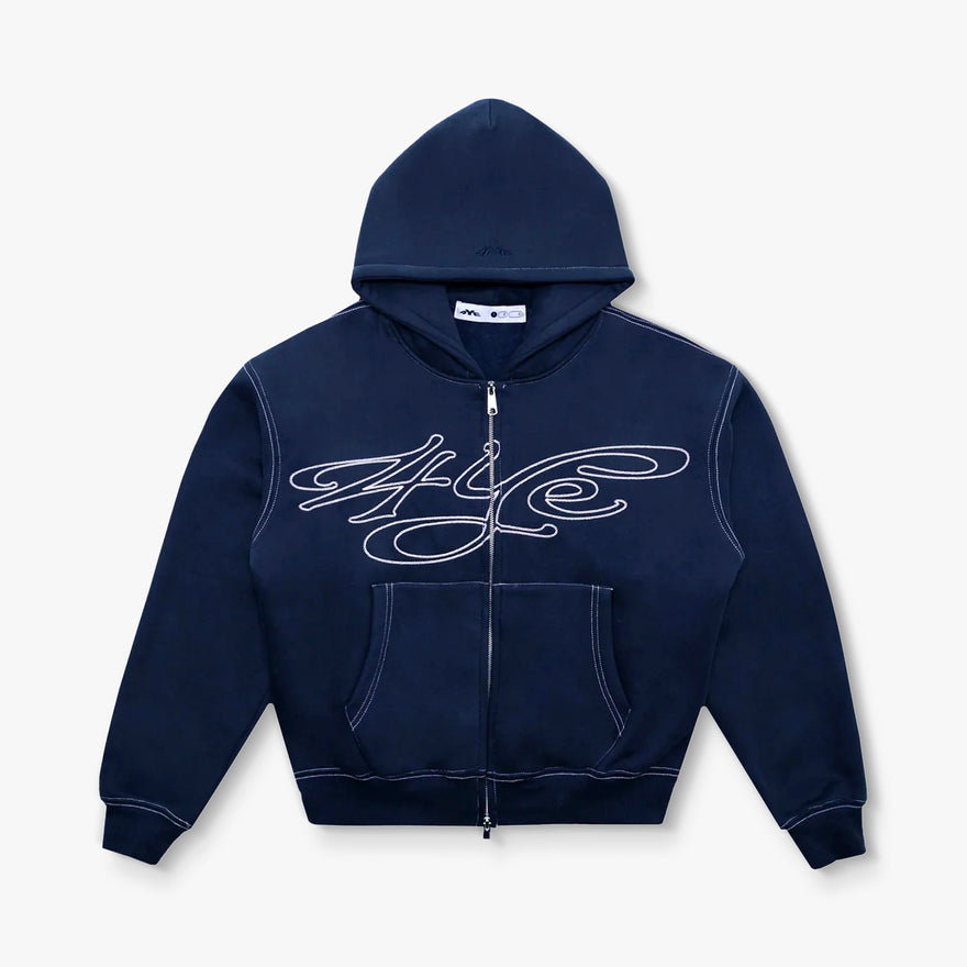 4YE Signature Zip Hoodie Navy White