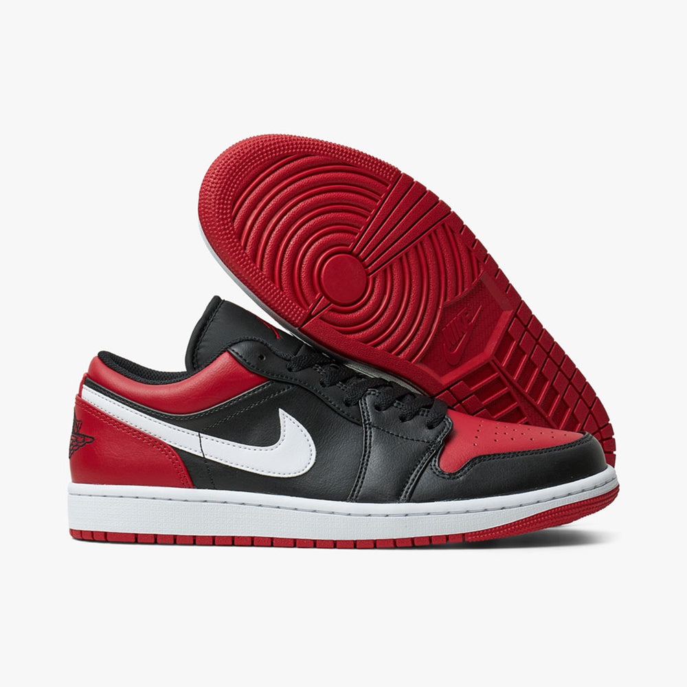 Jordan 1 black cheap red white swoosh