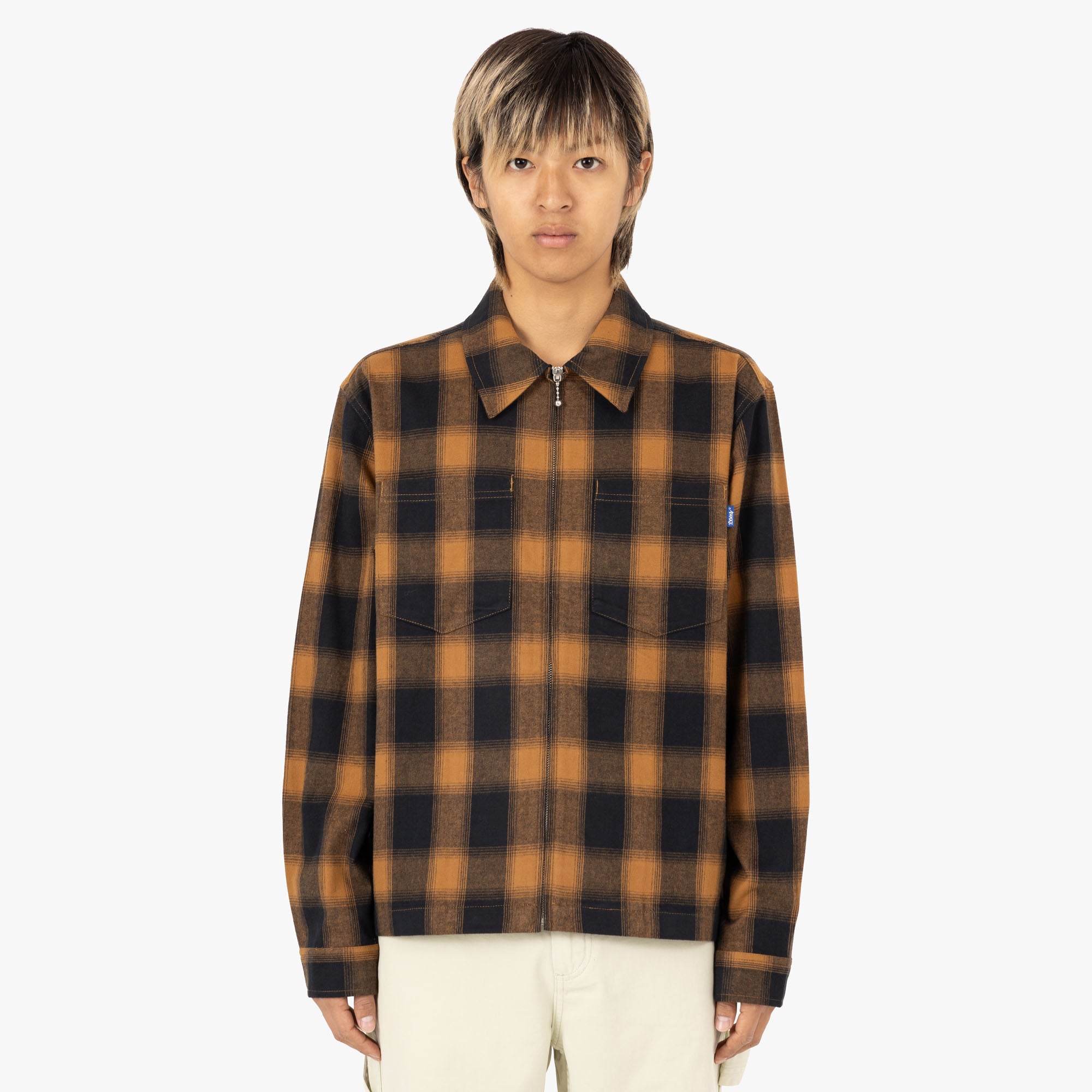 Awake NY Brushed Flannel Shirt Jacket Orange Multi