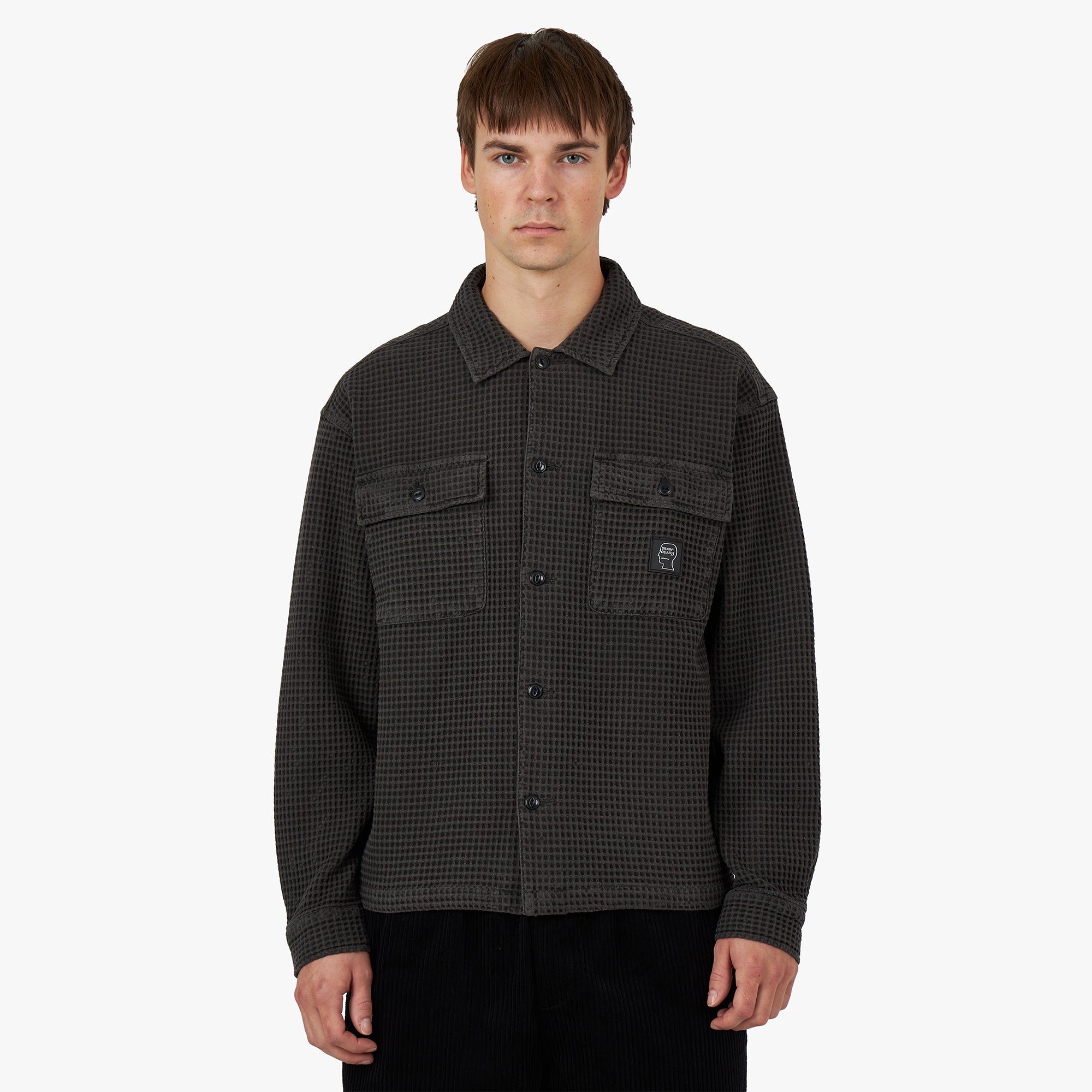 Brain Dead Waffle Button Front Shirt / Charcoal 1