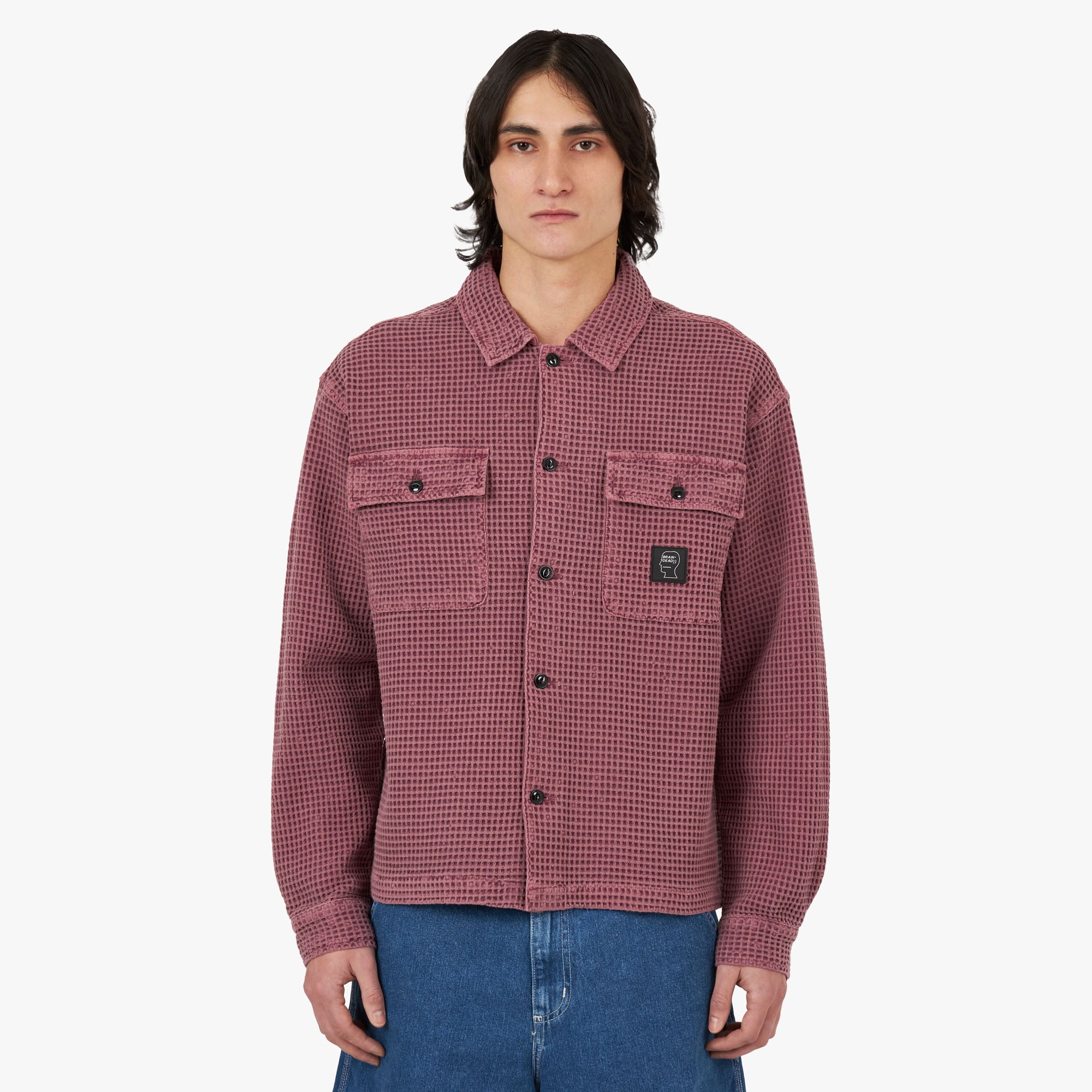 Brain Dead Waffle Button Front Shirt / Raspberry 1