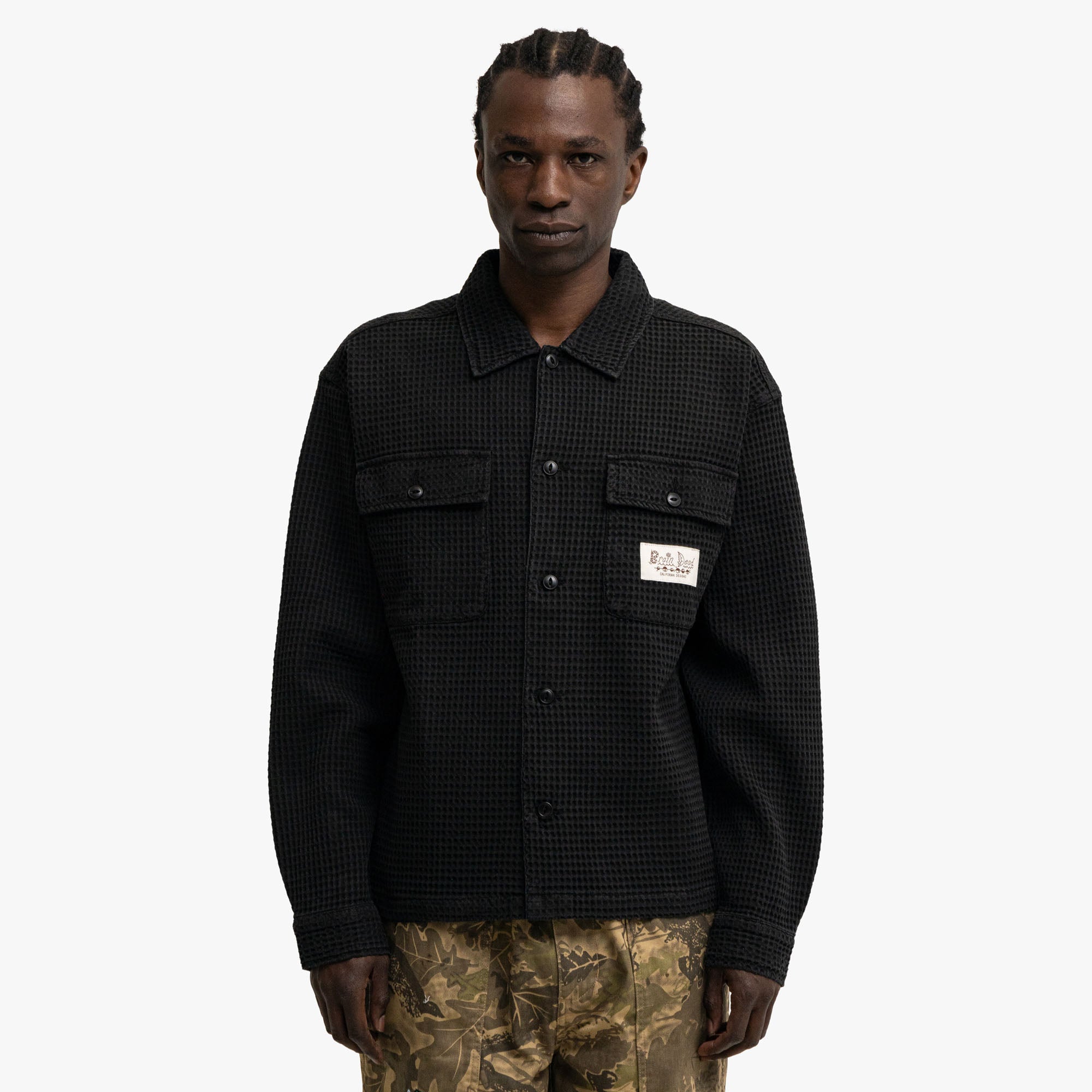 Brain Dead Waffle Button Shirt Black 1