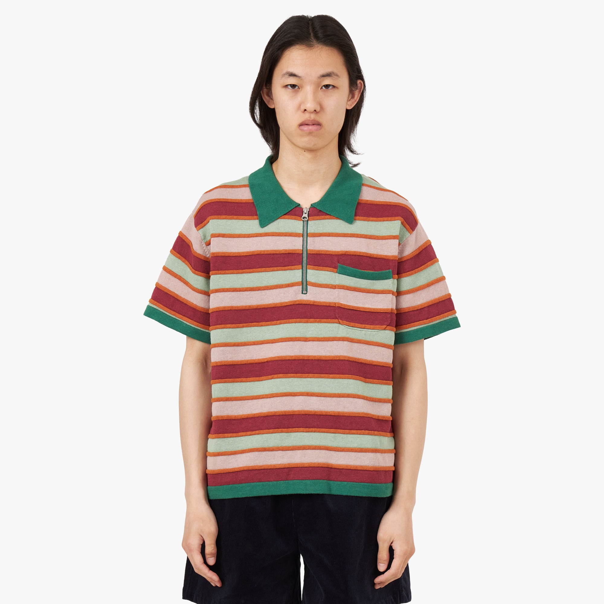 Brain Dead Lifted Stripe Half Zip Shirt / Red Multi 1