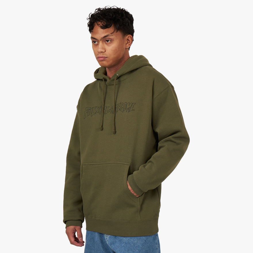 Fucking Awesome Outline Stamp Pullover Hoodie / Olive