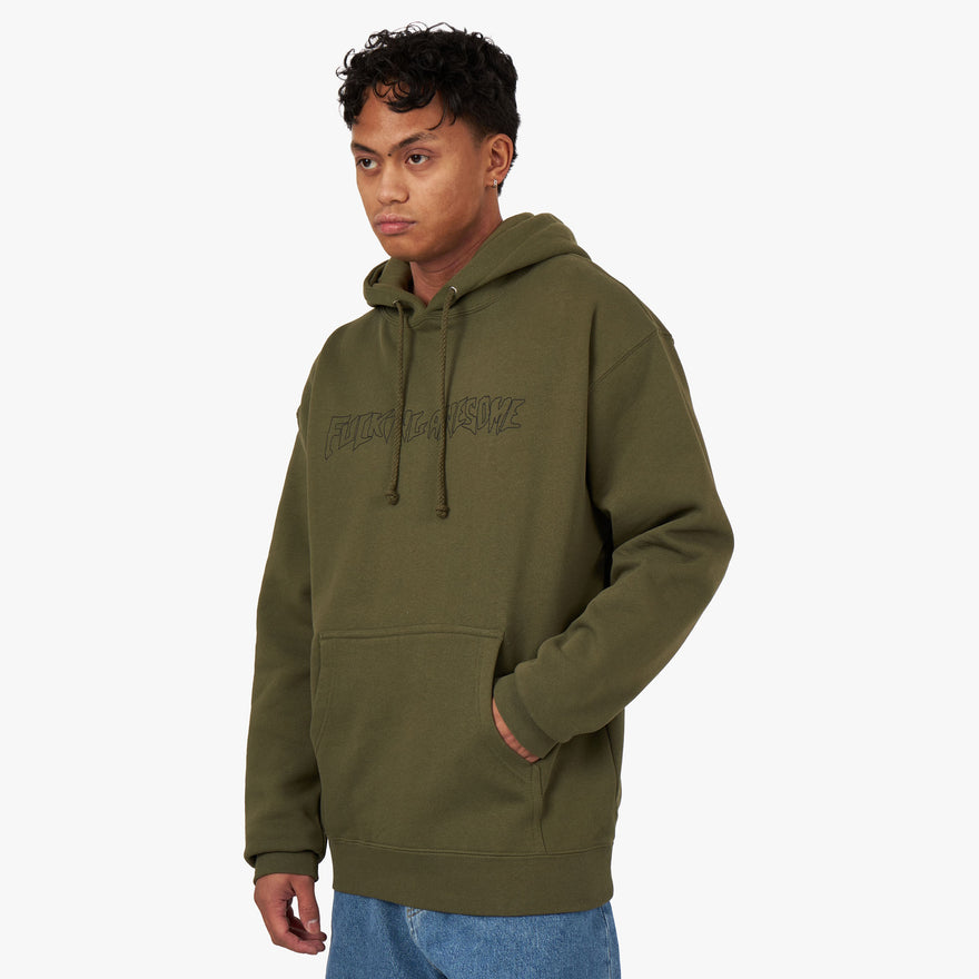 Fucking Awesome Outline Stamp Pullover Hoodie Olive