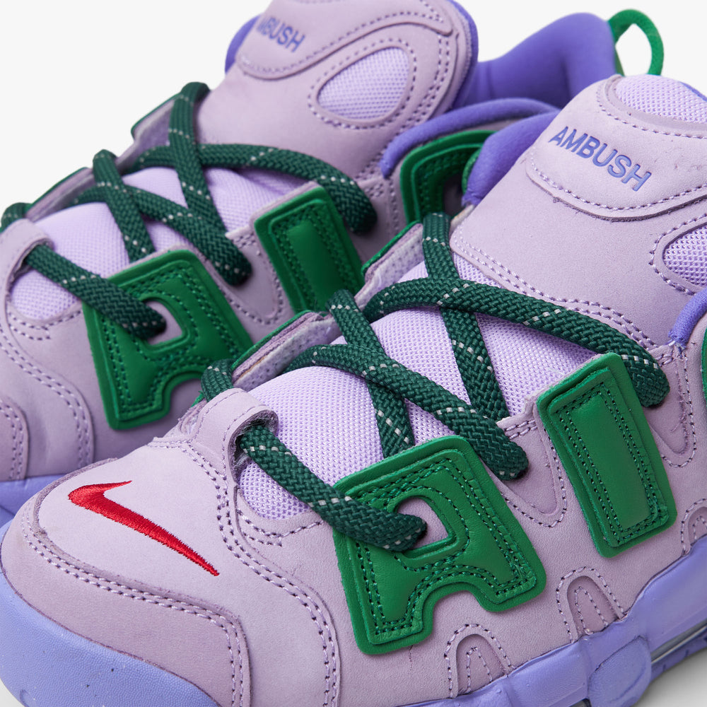 Nike x AMBUSH Air More Uptempo Low SP Lilac Apple Green University Red