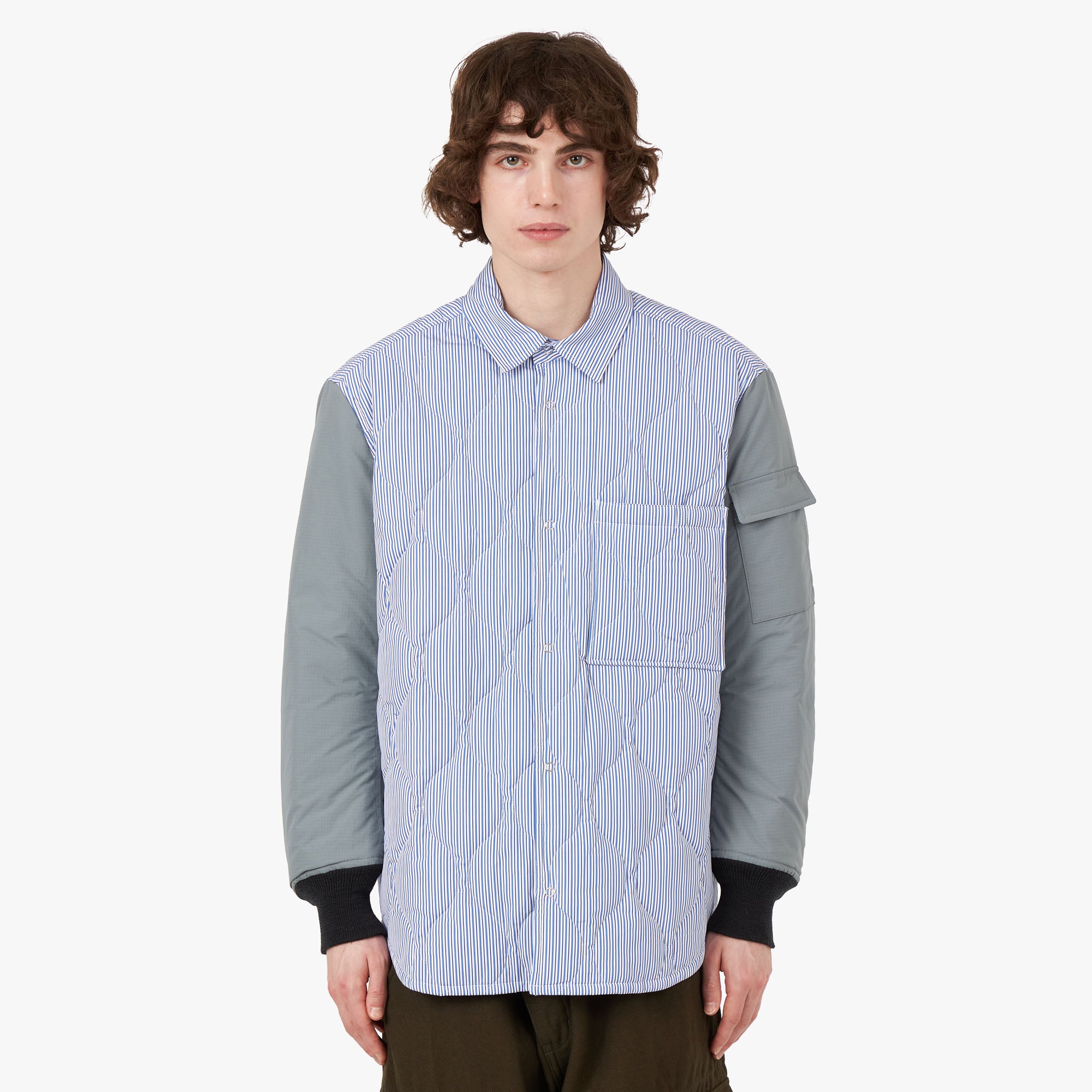 COMME des GARCONS HOMME Quilted Shirt Jacket White Blue Livestock