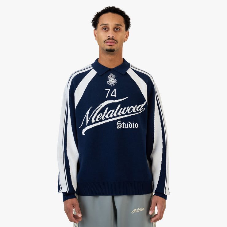 Metalwood Knit Football Top Navy 1