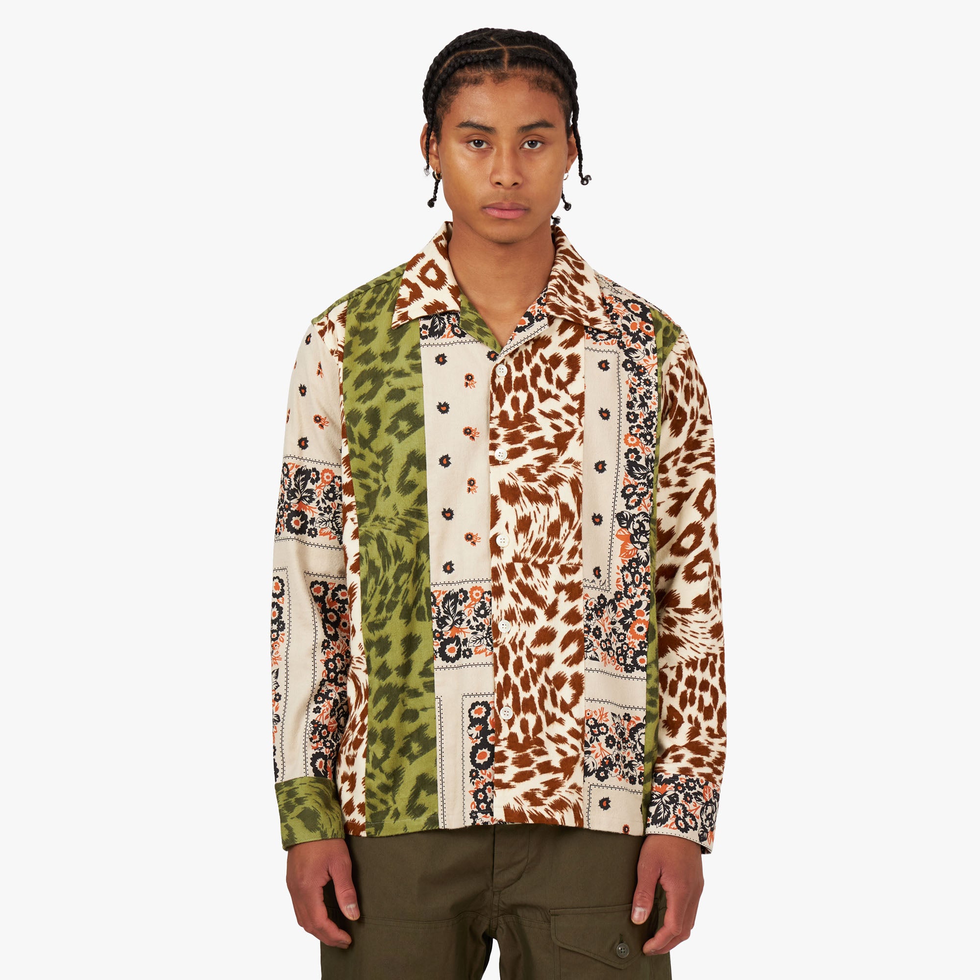 Flannel shirt with denim collar cheap