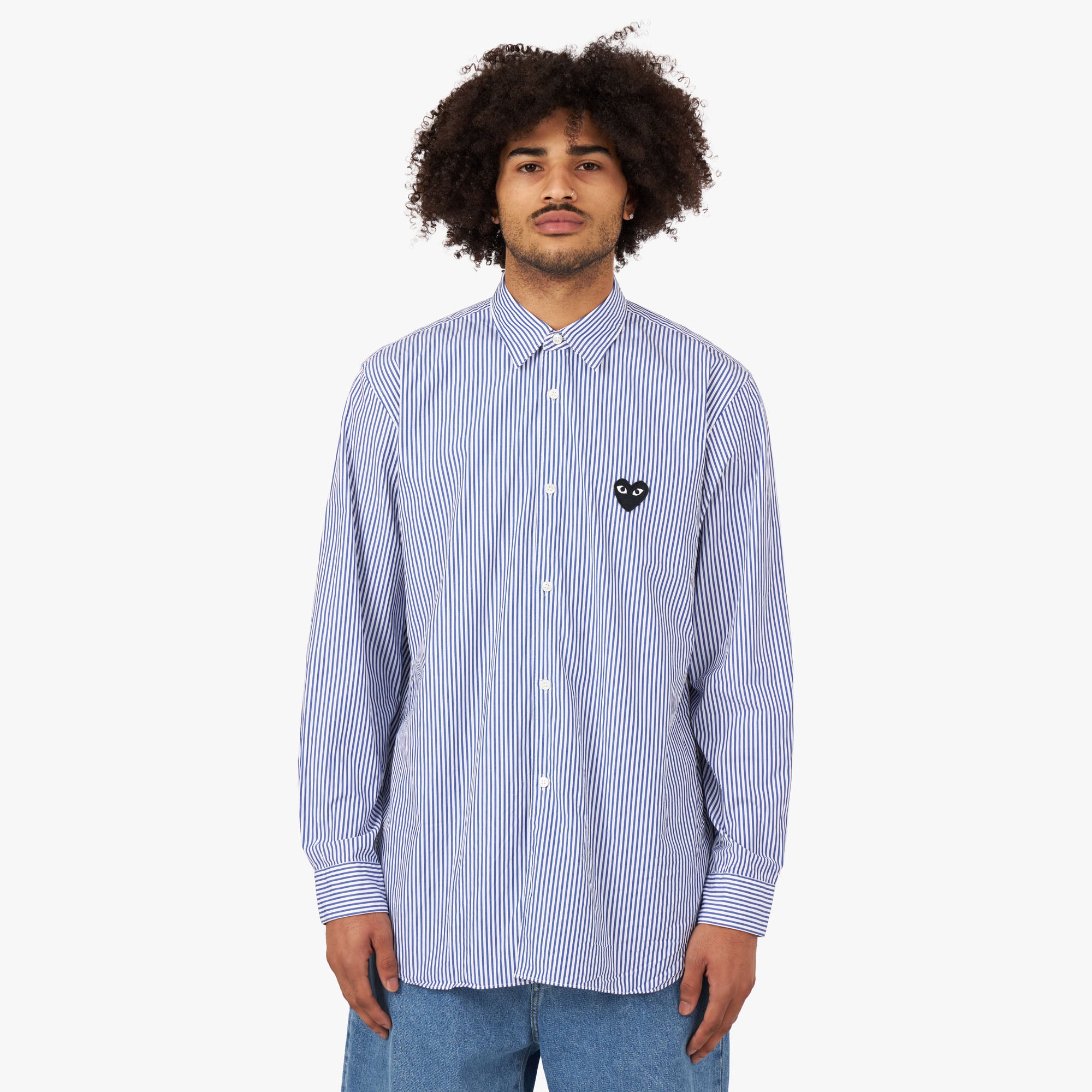 COMME des GARÇONS PLAY Striped Long Sleeve Shirt / Blue 1