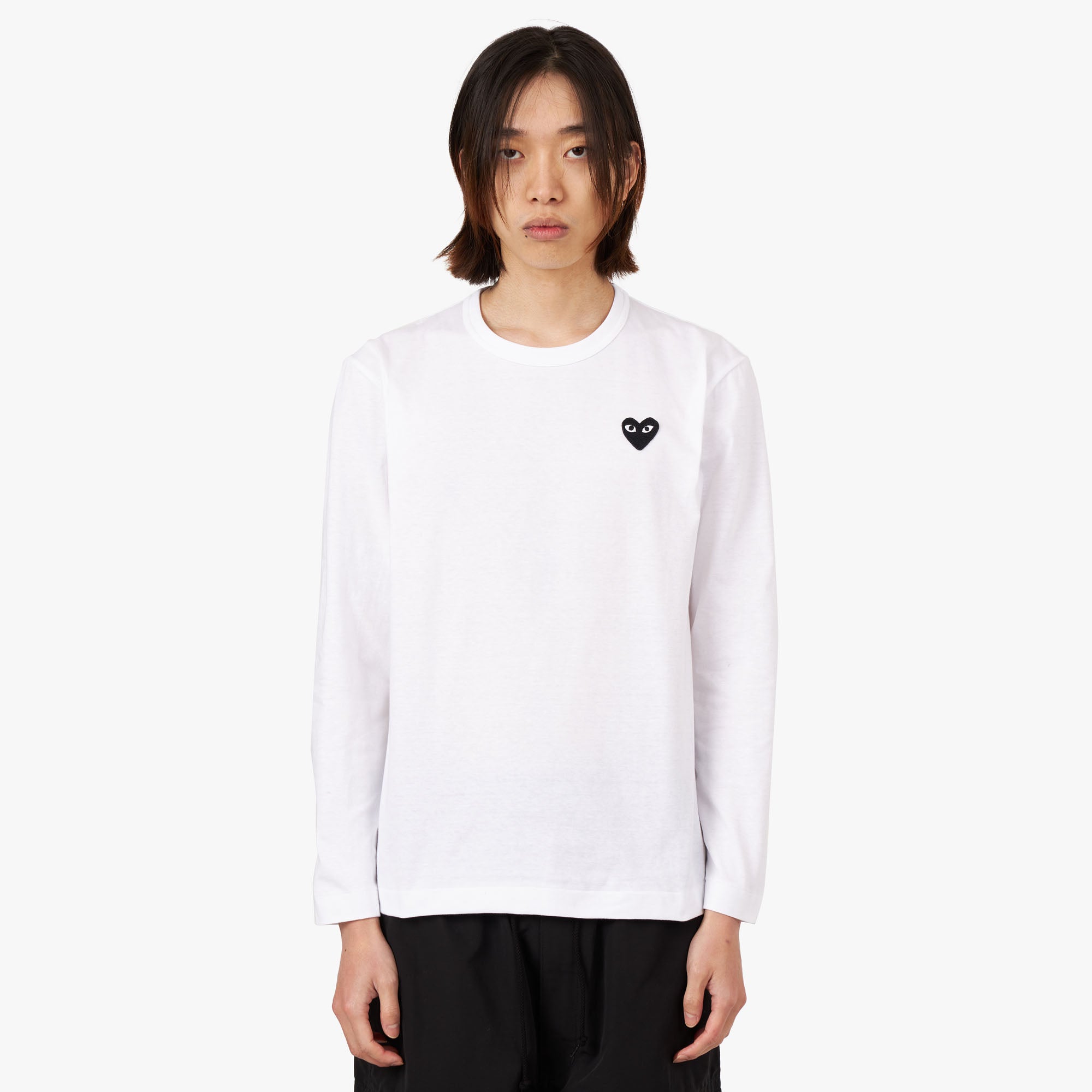 COMME des GARÇONS PLAY Black Heart Long Sleeve T-shirt / White 1