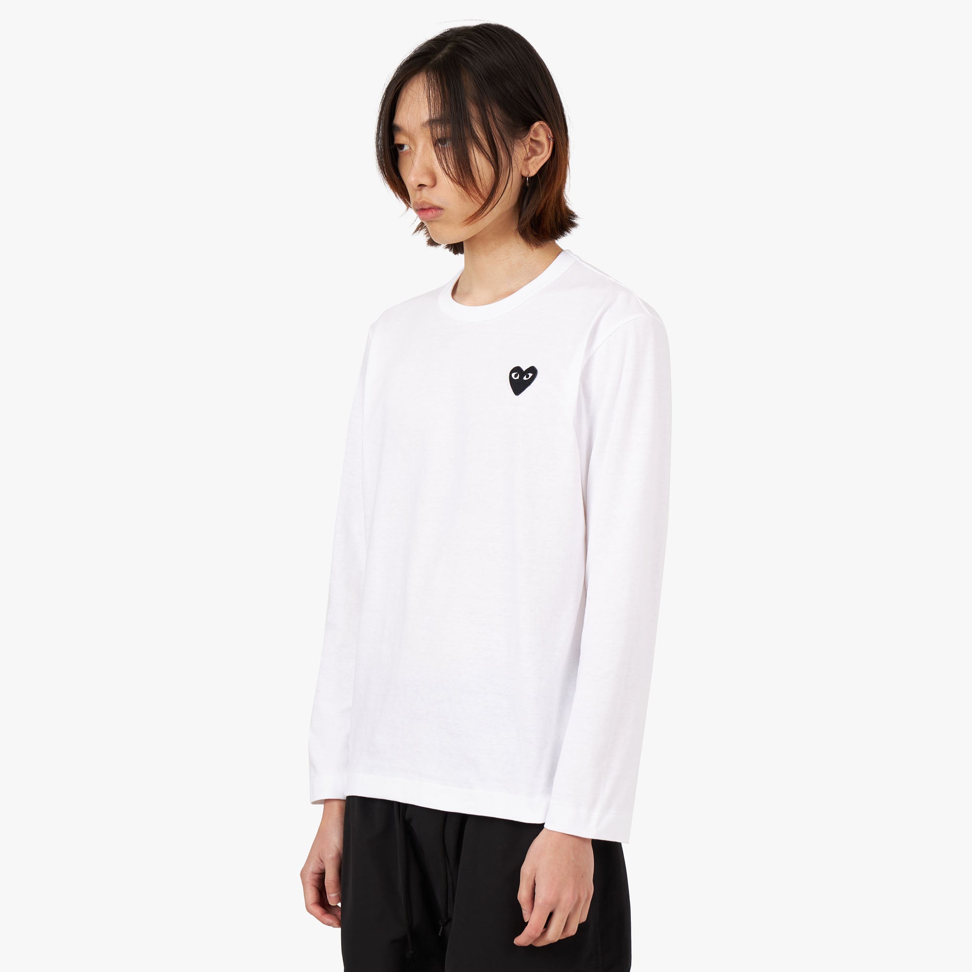 COMME des GARCONS PLAY Black Heart Long Sleeve T shirt White Livestock