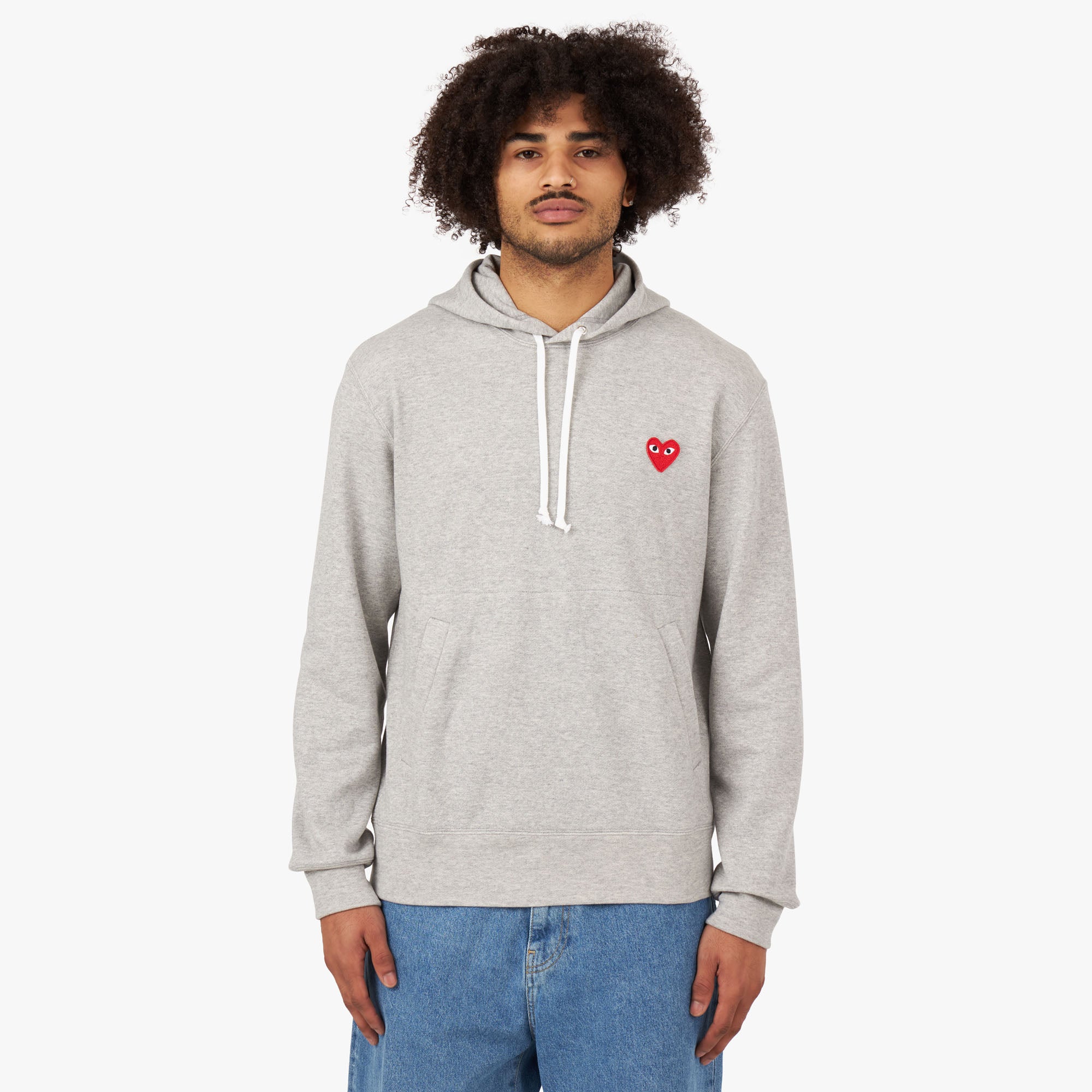 COMME des GAR ONS PLAY Red Heart Pullover Hoodie Grey Livestock