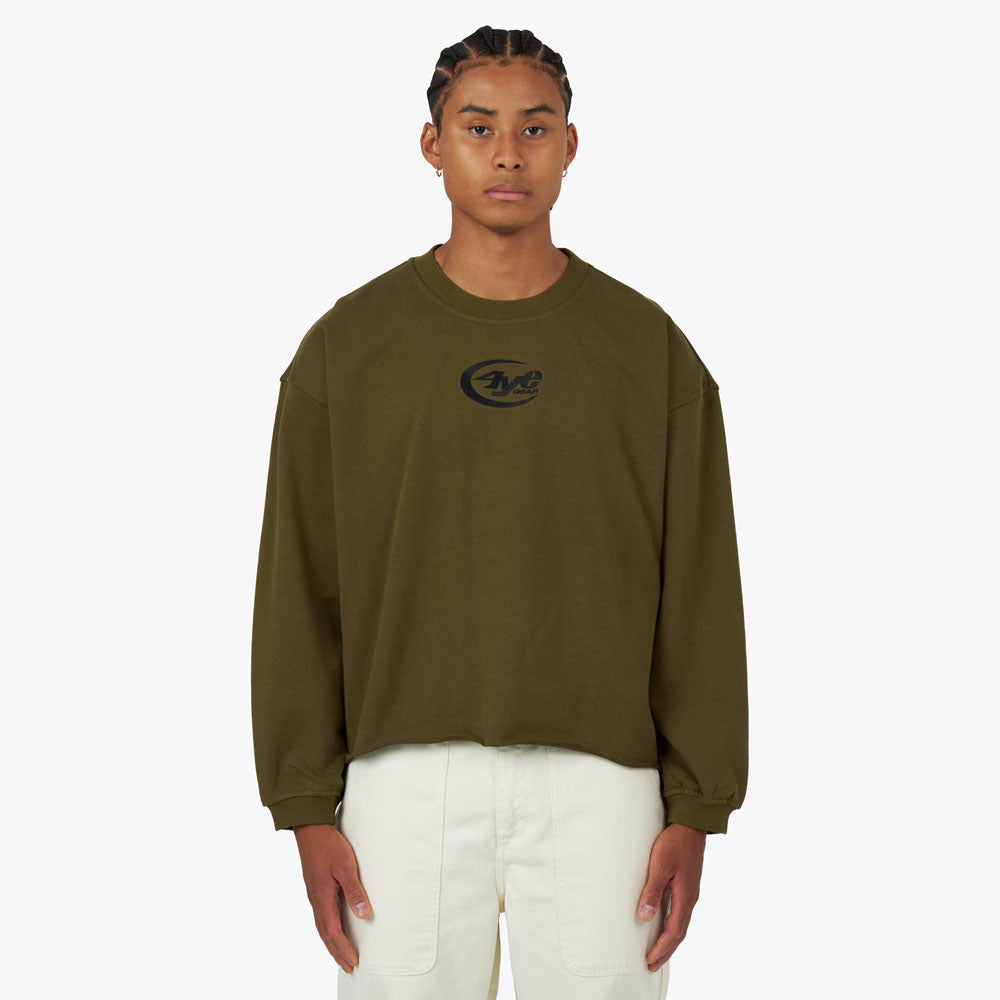 Chandail à col ras du cou 4YE Swoosh Logo Raw Hem Olive / Noir 1