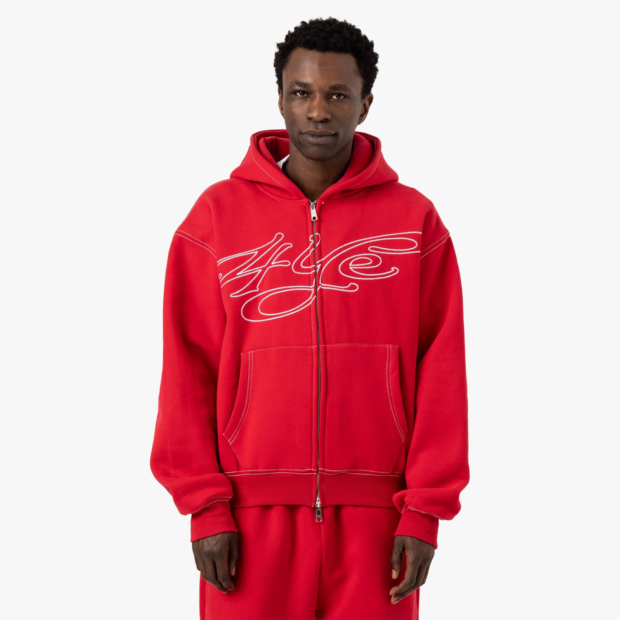 4YE Signature Zip Hoodie / Red / White 1
