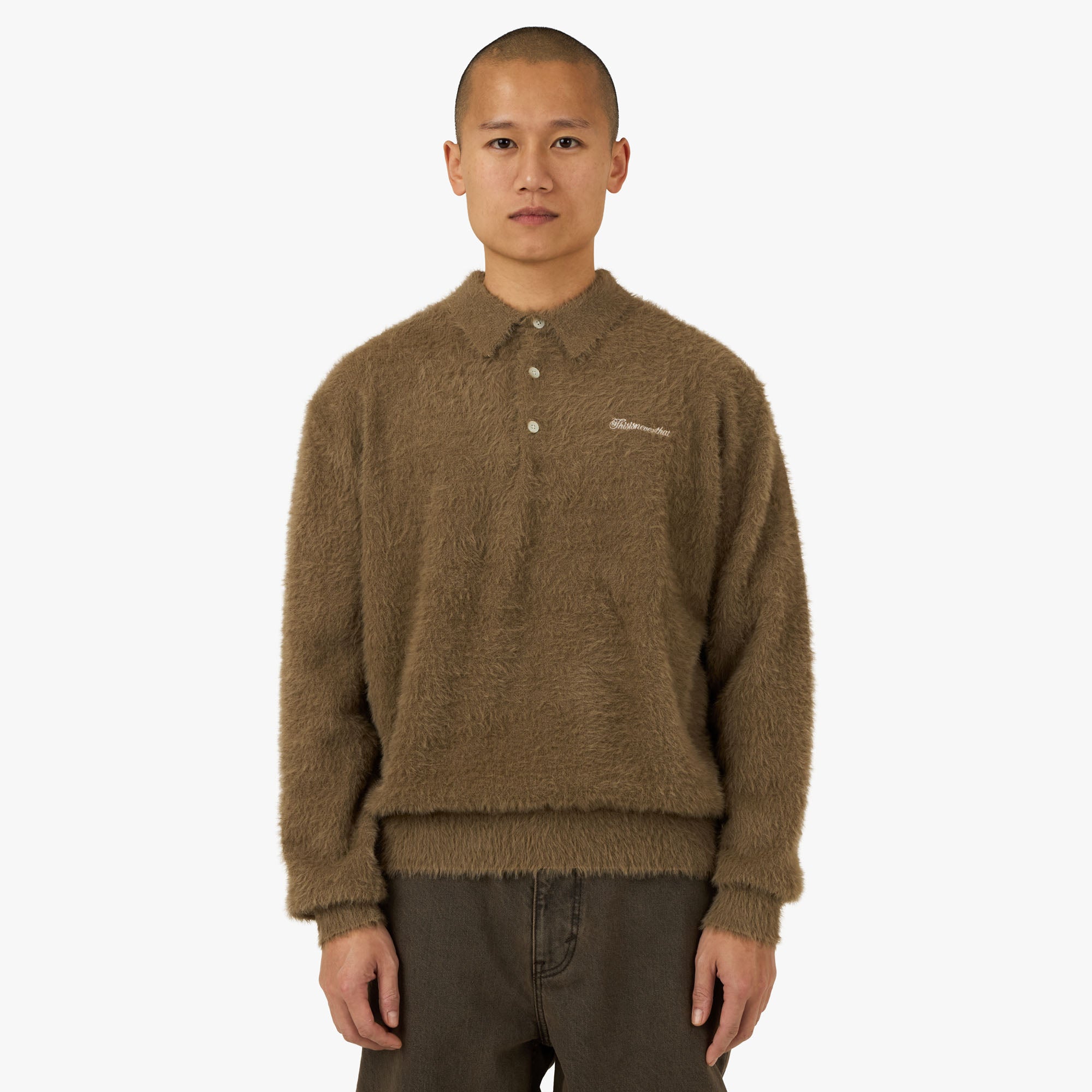 【新品未使用】Nala Polo knit thisisneverthat SCT-Logo Shaggy Knit Polo Mud – Livestock