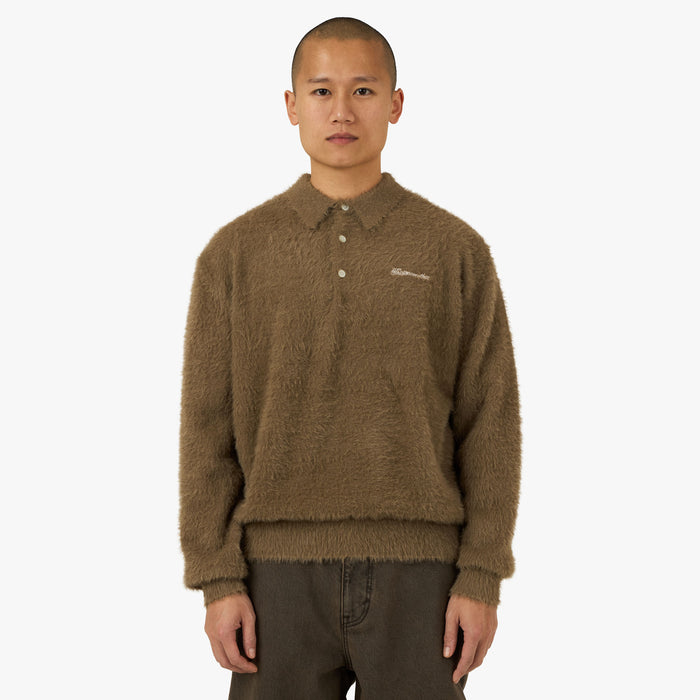 thisisneverthat SCT-Logo Shaggy Knit Polo Mud 1