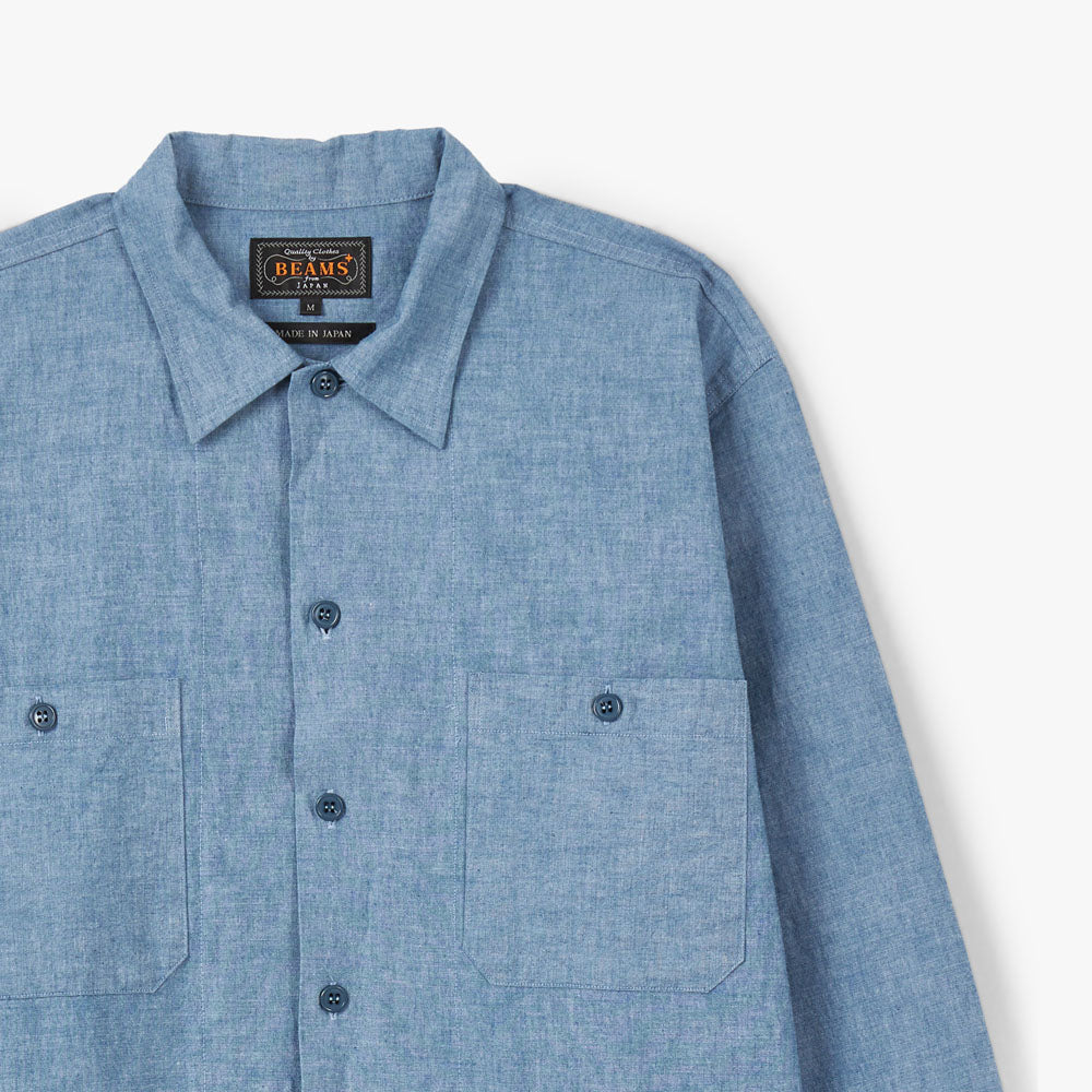 BEAMS PLUS Mil Open Collar Shirt / Sax – Livestock