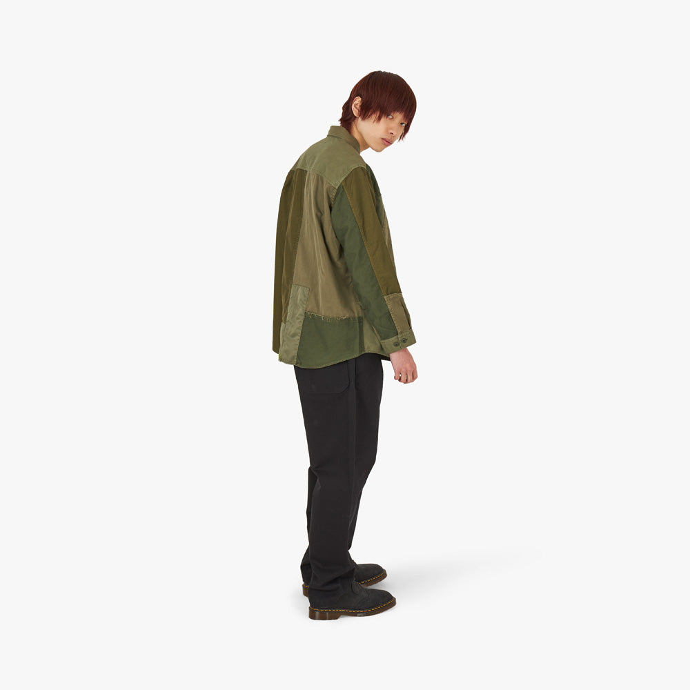 COMME des GAR ONS HOMME Cotton Drill Patchwork Shirt Khaki Mix