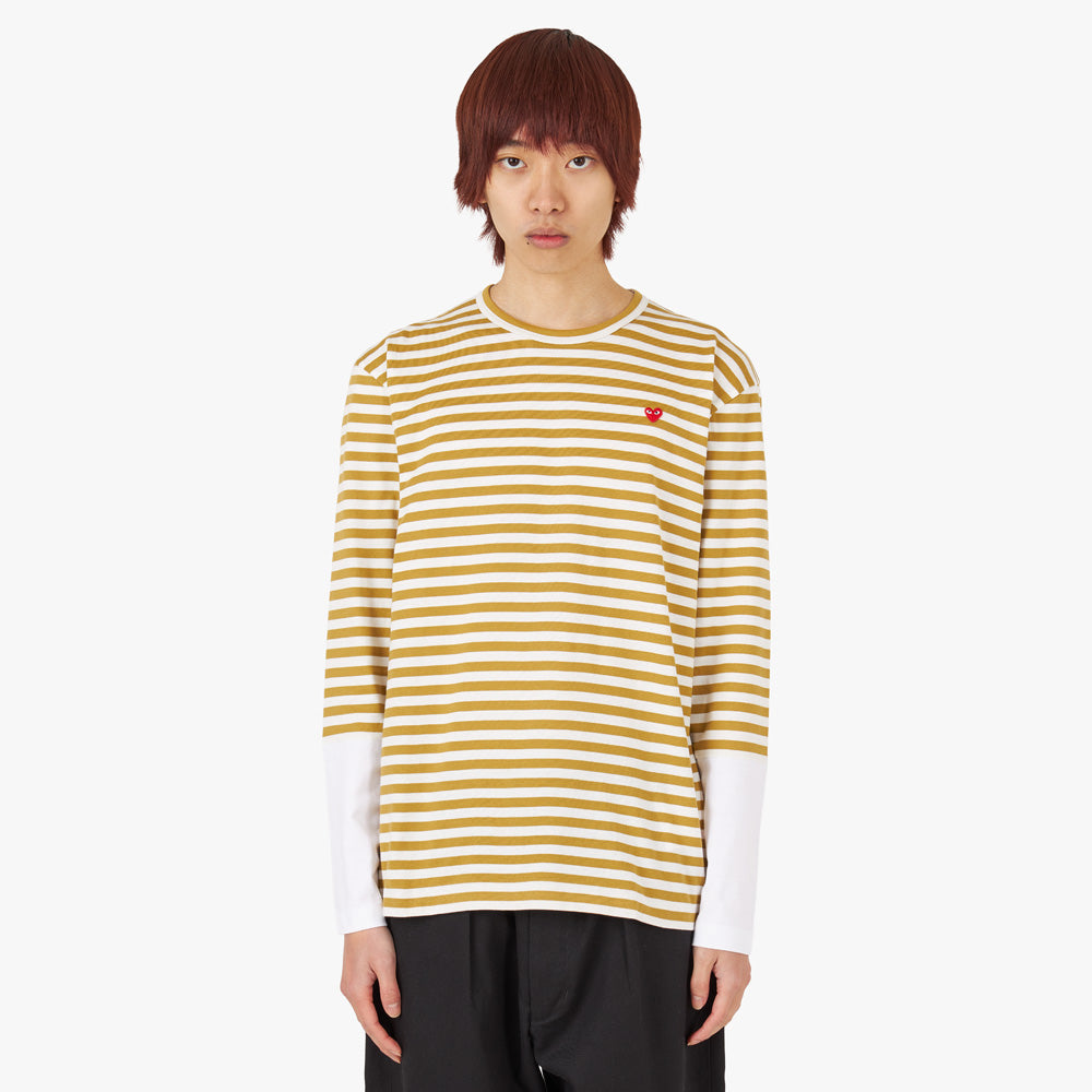 Comme des garcons play long sleeve heart logo striped tee outlet