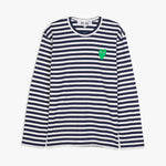 COMME des GARÇONS PLAY Green Heart Striped Long Sleeve T-Shirt Navy / White 4