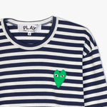 COMME des GARÇONS PLAY Green Heart Striped Long Sleeve T-Shirt Navy / White 5