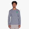 COMME des GARÇONS PLAY Green Heart Striped Long Sleeve T-Shirt Navy / White 1