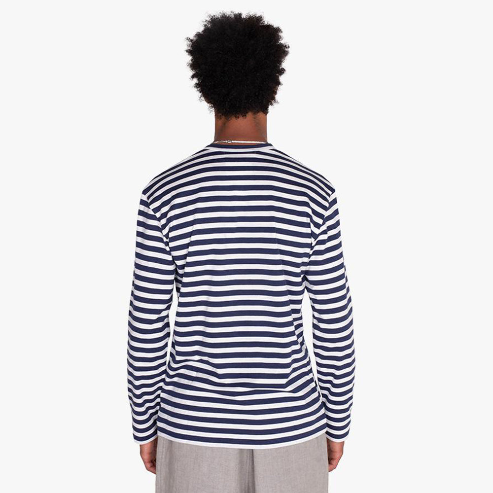 COMME des GAR ONS PLAY Green Heart Striped Long Sleeve T Shirt