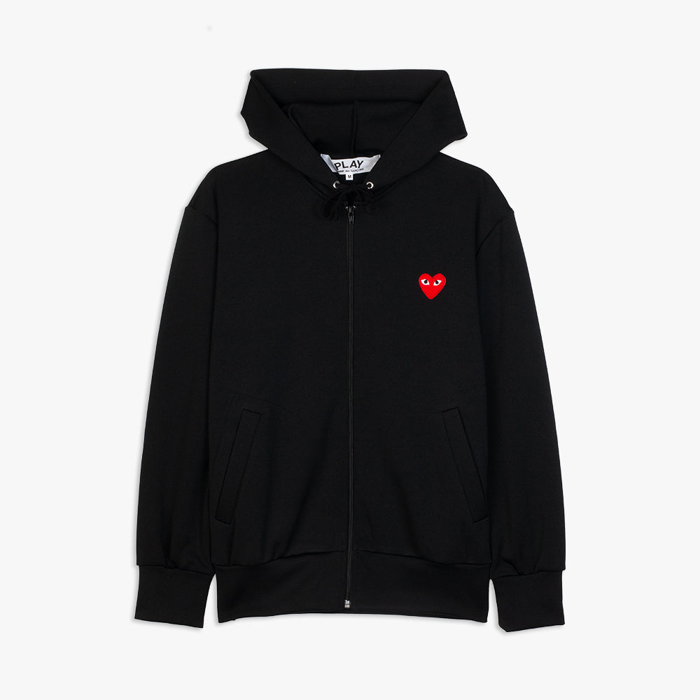 COMME des GAR ONS PLAY Red Heart Zip Up Hoodie Black