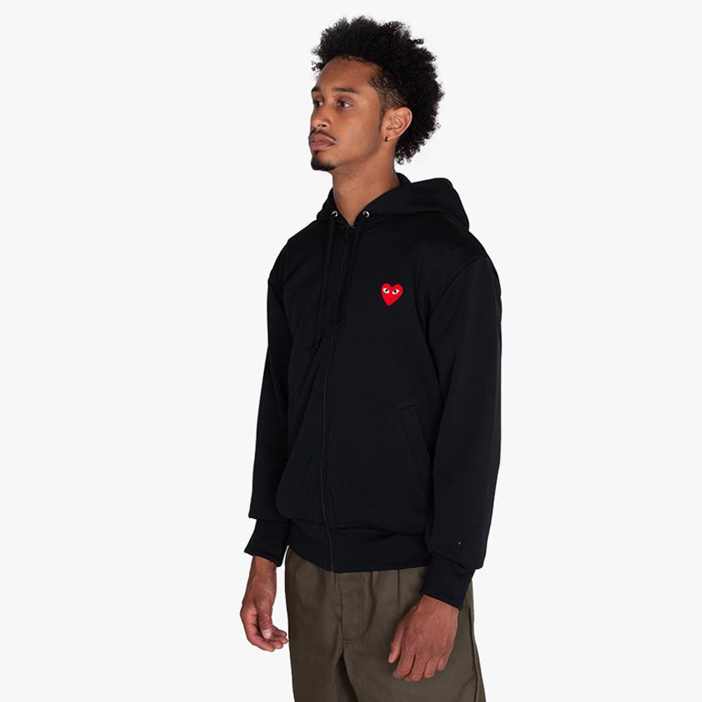 COMME des GARCONS PLAY Red Heart Zip Up Hoodie Black Livestock