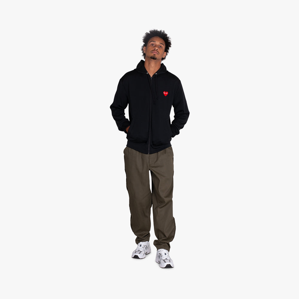 COMME des GARCONS PLAY Red Heart Zip Up Hoodie Black Livestock