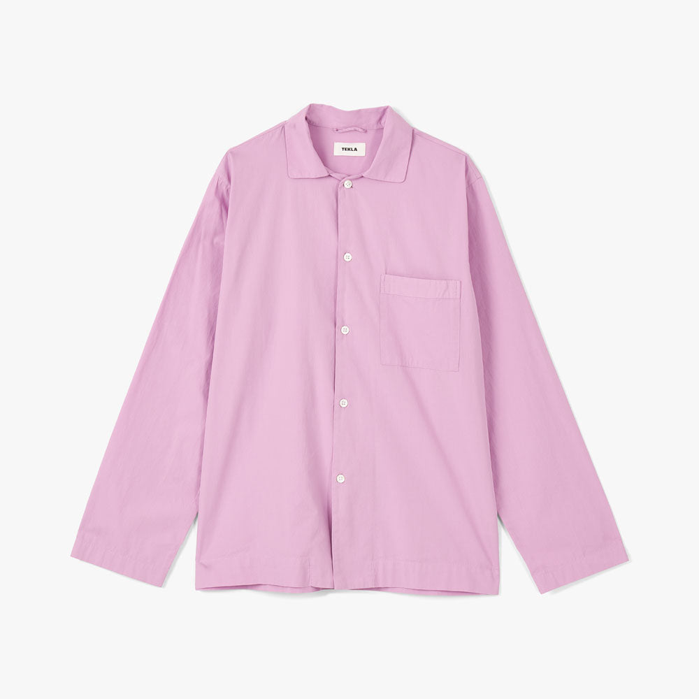 Tシャツ・カットソー TEKLA FW25 Pink poplin shirt (POPLINPYJAMASSHIRT PURPIN) Poplin pyjamas – long-sleeved shirt – Purple Pink Stripes