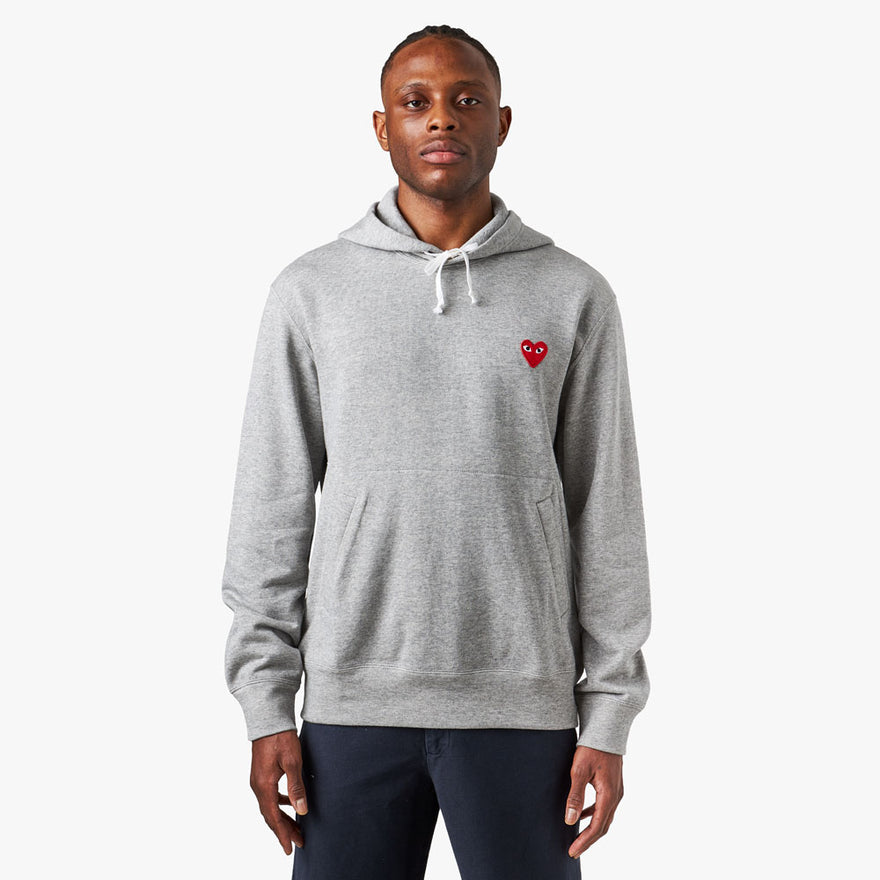 COMME des GAR ONS PLAY Red Heart Pullover Hoodie Grey